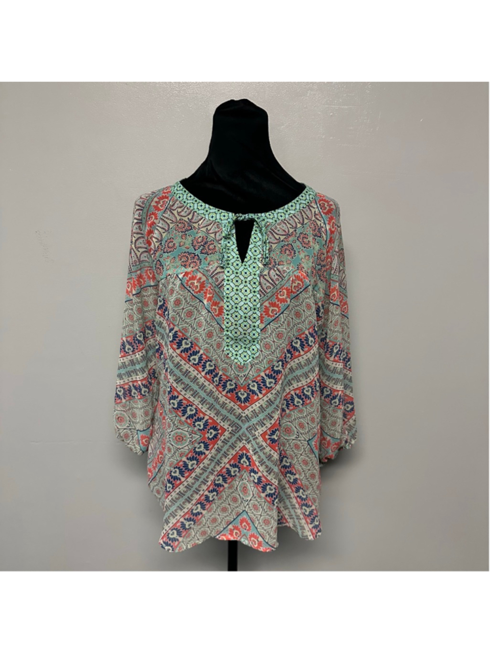 Fig and Flower Anthropology Floral Peasant Blouse Lace V-Neck Size Medium Boho